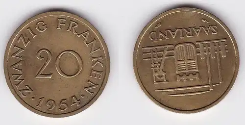 20 Franken Messing Münze Saarland 1954 (113572)