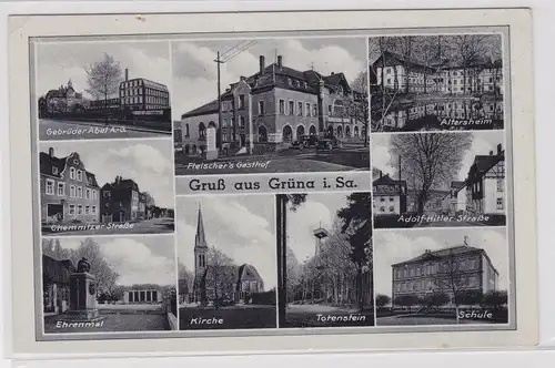 905504 Mehrbild Ak Gruß aus Grüna in Sachsen Fleischers Gasthof usw. 1933