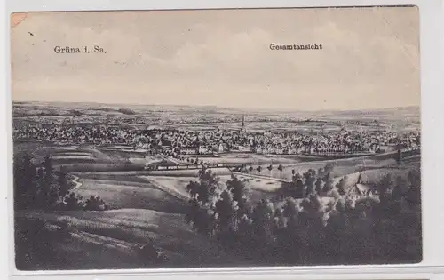 905510 Ak Grüna in Sachsen Gesamtansicht 1918