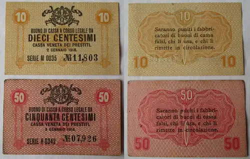 10 & 50 Centesimi Banknoten Italien 2.1.1918 Cassa Veneta dei Prestiti (116402)