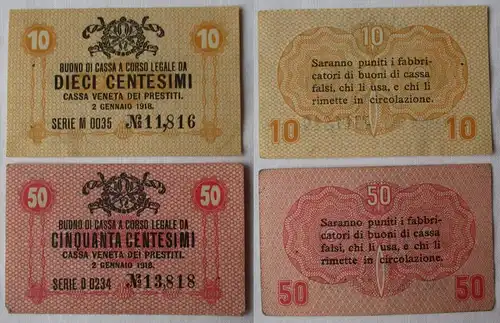 10 & 50 Centesimi Banknoten Italien 2.1.1918 Cassa Veneta dei Prestiti (111775)