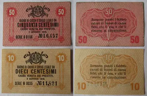 10 & 50 Centesimi Banknoten Italien 2.1.1918 Cassa Veneta dei Prestiti (112611)
