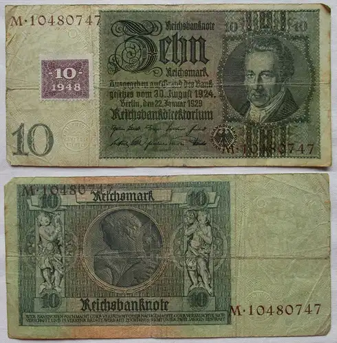 10 Mark Banknote DDR Deutsche Notenbank 1948 Kuponausgabe Ro.Nr.334 a (137834)
