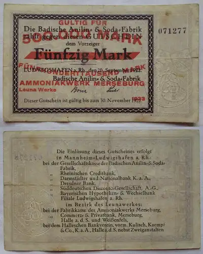 500000 Mark Banknote Leuna Werke AG Anilin Fabrikation Merseburg 1923 (119002)