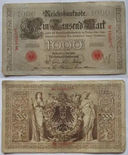 seltene 1000 Mark Reichsbanknote 26.Juli 1906 Rosenberg Nr.26 (106320)