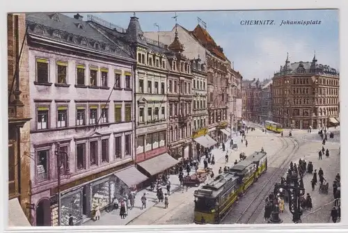 906134 Ak Chemnitz Johannisplatz mit Strassenbahnen um 1920
