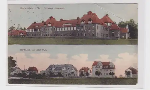 904904 Ak Rabenstein Bezirkskrankenhaus, Hardtstraße mit Adolf Platz 1914