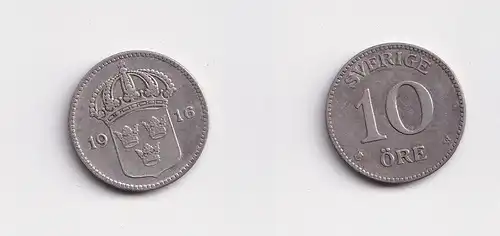 10 Öre Silber Münze Schweden 1916 ss+ (142395)