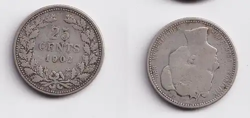 25 Cent Silber Münze Niederlande 1902 s/ss (153811)