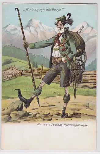 19401 Humor Ak Gruß aus dem Riesengebirge preussischer Wanderer 1907