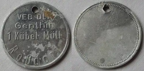Aluminium DDR Wertmarke VEB DLK Genthin 1 Kübel Müll Roßdorf (133415)
