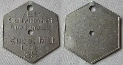 Aluminium DDR Müllmarke VEB Stadtwirtschaft Quedlinburg 35 l  6eckig (138252)