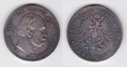 5 Mark Silbermünze Preussen Wilhelm I 1876 B Jäger 97 f.vz (162105)