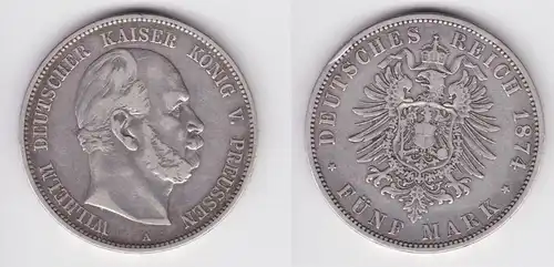 5 Mark Silbermünze Preussen Wilhelm I 1874 A Jäger 97 f.ss (162103)