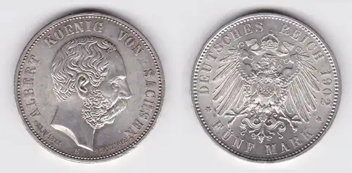 5 Mark Silbermünze Albert König von Sachsen 1902 E Auf den Tod vz+ (162696)