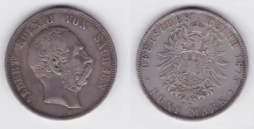 5 Mark Silbermünze Sachsen König Albert 1875 Jäger 125 ss (162702)