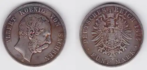 5 Mark Silbermünze Sachsen König Albert 1876 Jäger 125 ss (162386)