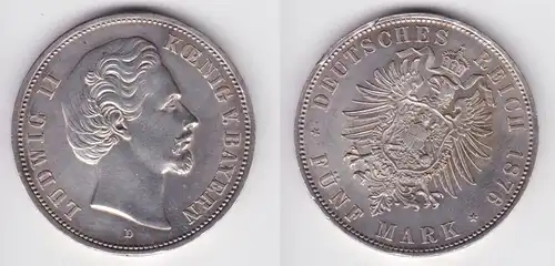 5 Mark Silbermünze Bayern König Ludwig II 1876 D Jäger 42 vz  (162474)