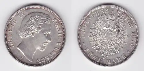 5 Mark Silbermünze Bayern König Ludwig II 1876 D Jäger 42 vz  (162631)