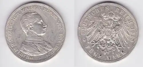 5 Mark Silbermünze Preussen Kaiser Wilhelm II 1913 A in Uniform vz (162102)