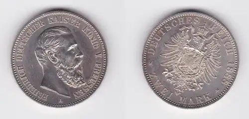 2 Mark Silber Münze Preussen Kaiser Friedrich 1888 Stgl. (162056)