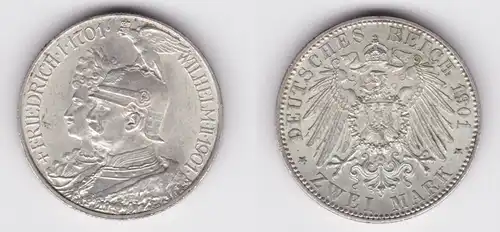 2 Mark Silbermünze Preussen 200 Jahre Königreich 1901 Jäger 105 vz (162107)