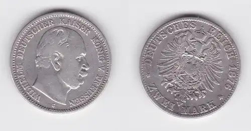 2 Mark Silbermünze Preussen Kaiser Wilhelm I. 1876 C Jäger 96 s/ss (162071)