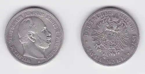 2 Mark Silbermünze Preussen Kaiser Wilhelm I. 1876 B Jäger 96 s/ss (162059)