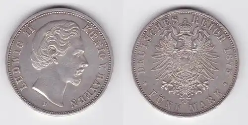 5 Mark Silbermünze Bayern König Ludwig II 1875 D Jäger 42 vz  (162549)