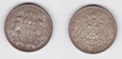 3 Mark Silbermünze Freie und Hansestadt Hamburg 1912 Jäger 64 vz (162633)