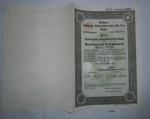 3000 Mark Aktie städt. Elektrizitätswerke AG Berlin Februar 1934 (132381)