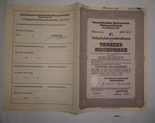 1000 RM Schuldverschreibung Oberschlesische Hydrierwerke Blechhammer (128881)