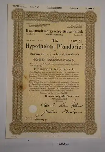 1000 RM Pfandbrief Braunschweigische Staatsbank 15. November 1941 (127829)
