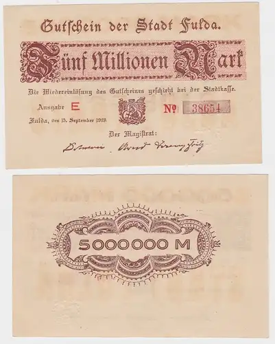 5 Millionen Mark Banknote Stadt Fulda 15.9.1923 (140370)