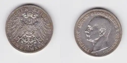 2 Mark Silber Münze 1901 Nicolaus Friedrich August von Oldenburg vz (118245)