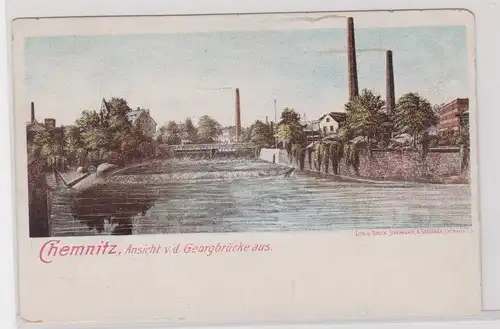 56754 Lithografie AK Chemnitz - Ansicht von der Georgebrücke aus