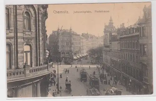 95721 AK Chemnitz - Johannisplatz, Poststrasse mit Straßenbahn 1909