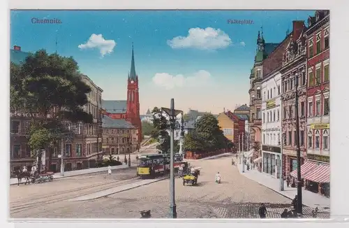 41406 AK Chemnitz - Falkeplatz, Straßenansicht mit Straßenbahn und Geschäften