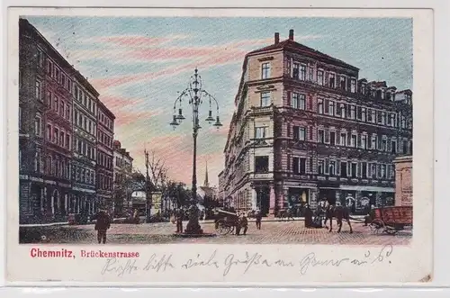 903781 AK Chemnitz - Brückenstrasse, Straßenansicht mit Kutsche 1906