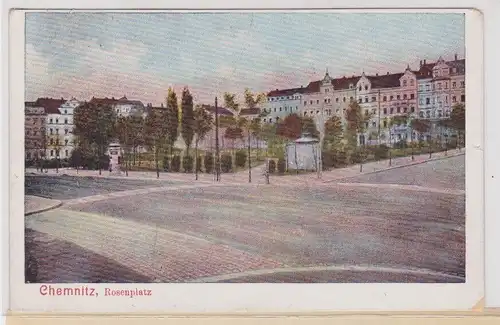 39516 AK Chemnitz - Rosenplatz, Straßenansicht mit Parkanlage 1909