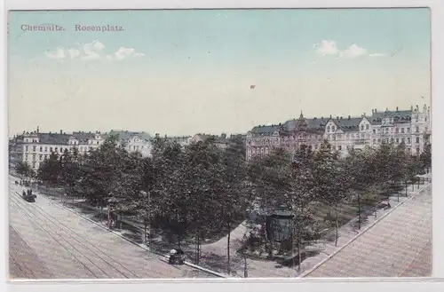 39769 AK Chemnitz - Rosenplatz, Straßenansicht mit Parkanlage 1915