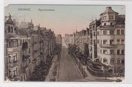 50430 AK Chemnitz - Agricolastrasse, Straßenansicht mit Stadtvillen 1913