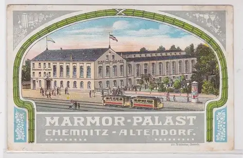 39511 AK Chemnitz-Altendorf - Marmor-Palast davor Straßenbahn 1916