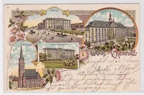 19820 AK Gruss aus Chemnitz - Rathaus, Staatslehranstalt, St. Nicolaikirche 1902