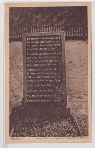 905794 AK Helgoland - Gedenktafel auf dem Friedhof für Heimatlose (Düne) 1928