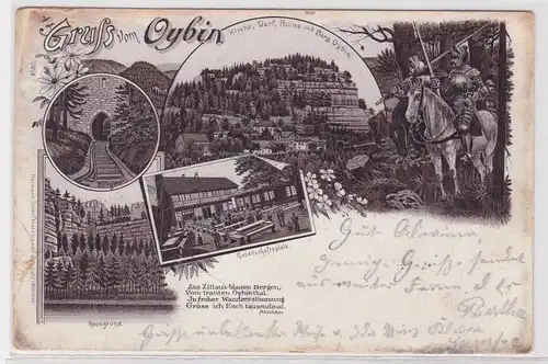 61175 Ak Gruss vom Oybin - Gesellschaftsplatz, Kirche, Dorf, Ruine 1898