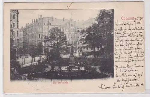 20392 Ak Chemnitz - Beckerplatz, Straßenansicht mit Parkanlage und Denkmal 1901