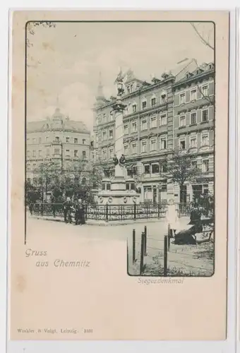 904531 Ak Gruss aus Chemnitz - Siegesdenkmal, Straßenansicht um 1900