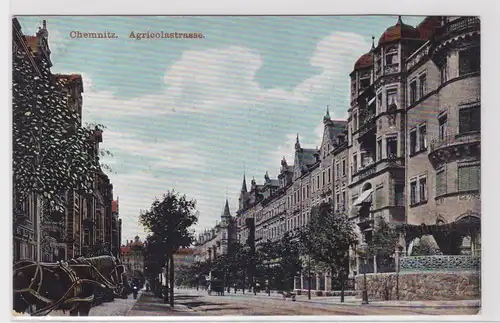 905677 Ak Chemnitz Agricolastrasse mit Pferdefuhrwerk 1909