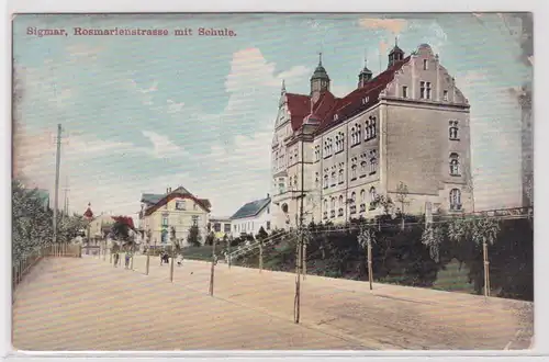 32916 Ak Siegmar Sigmar bei Chemnitz Rosmarinstraße mit Schule 1924